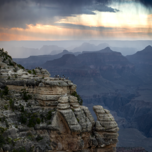 Rain fall over the grand canyon at sunset